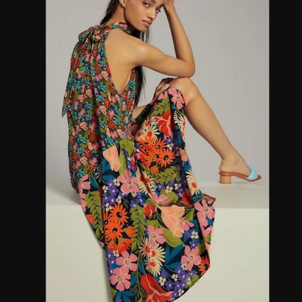 Anthropologie Silk Floral Halter Dress